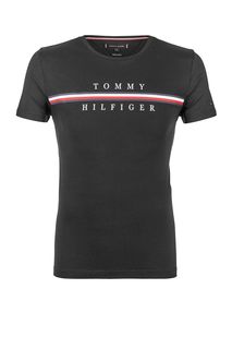 Черная футболка из хлопка с принтом Tommy Hilfiger