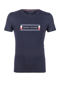 Синяя футболка из хлопка с принтом Tommy Hilfiger