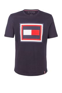 Синяя футболка из хлопка с принтом Tommy Hilfiger