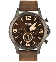 Часы на коричневом кожаном браслете Fossil