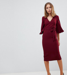 Платье миди с оборками на широких рукавах ASOS PETITE-Красный