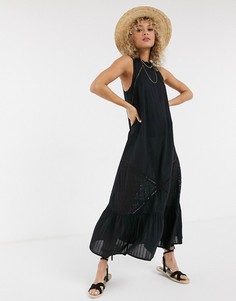 Черное платье-трапеция макси с кружевной вставкой ASOS DESIGN-Черный