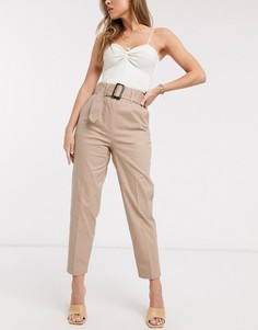 Светло-бежевые широкие брюки с поясом ASOS DESIGN-Светло-бежевый