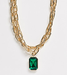 Золотистое эксклюзивное массивное ожерелье с зеленым камнем Erase-Золотой