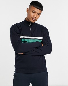 Темно-синий джемпер с полосками и короткой молнией Jack & Jones Originals