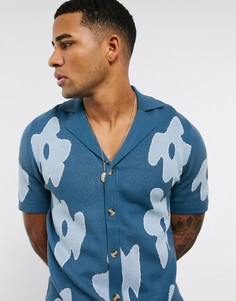 Синее трикотажное поло с цветочным принтом ASOS DESIGN-Синий