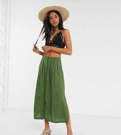 Юбка миди цвета хаки на пуговицах ASOS DESIGN Tall-Зеленый