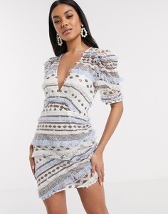 Платье мини с мозаичным принтом и бахромой ASOS DESIGN-Мульти