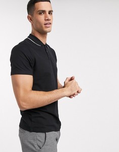 Черное поло с контрастной отделкой Selected Homme-Черный