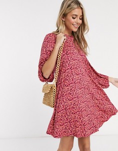 Розовое платье мини с цветочным принтом и объемными рукавами ASOS DESIGN-Мульти
