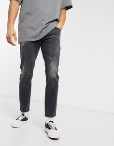 Черные узкие джинсы с необработанными краями ASOS DESIGN-Черный