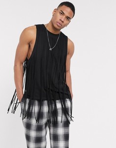 Свободная черная майка с бахромой ASOS DESIGN-Черный