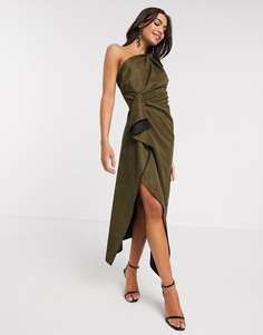 Платье миди цвета хаки на одно плечо из искусственной замши ASOS DESIGN-Зеленый