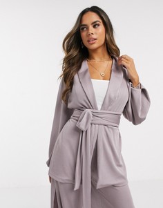 Трикотажный пиджак в рубчик с запахом ASOS DESIGN-Фиолетовый