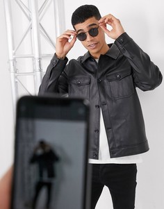 Черная куртка Харрингтон из искусственной кожи с карманами ASOS DESIGN-Черный