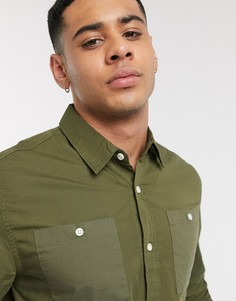Зеленая рубашка с длинными рукавами и карманами Topman-Зеленый