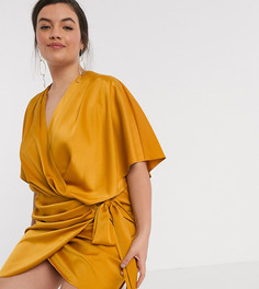 Платье мини в стиле кимоно с запахом и завязкой ASOS DESIGN Curve-Желтый