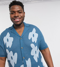 Трикотажное синее поло на пуговицах с цветочным принтом ASOS DESIGN Plus-Синий