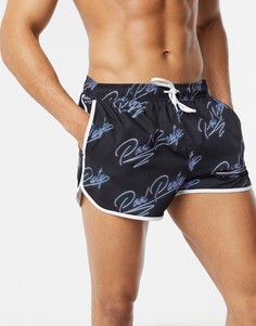 Шорты для плавания с неоновым принтом "Pool party" ASOS DESIGN-Черный