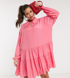 Свободное платье мини с ярусной юбкой и оборками на воротнике Glamorous Curve-Розовый