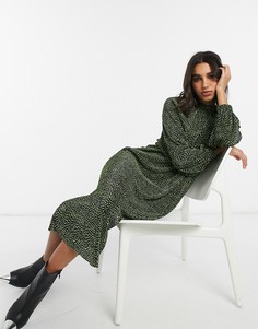 Плиссированное платье миди в горошек с объемными рукавами ASOS DESIGN-Мульти