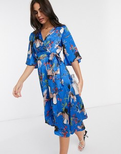 Платье миди с запахом и рукавами-кимоно Liquorish-Синий