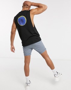 Свободная футболка без рукавов с вышивкой на груди и принтом на спине ASOS DESIGN-Черный
