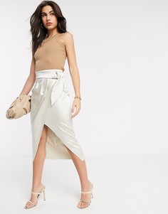 Атласная юбка миди кремового цвета River Island-Кремовый