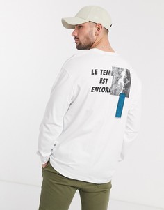 Белый лонгслив с принтом Topman