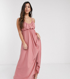 Розовое платье макси на бретелях с глубоким вырезом ASOS DESIGN Petite-Мульти