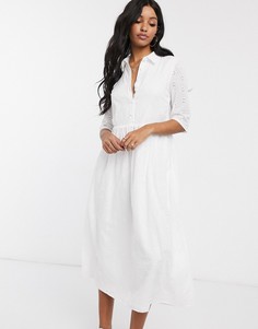 Белое платье-рубашка миди с вышивкой ришелье Missguided-Белый