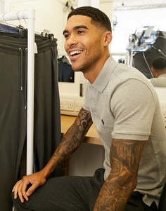 Поло серого меланжевого цвета узкого кроя с логотипом Polo Ralph Lauren-Серый