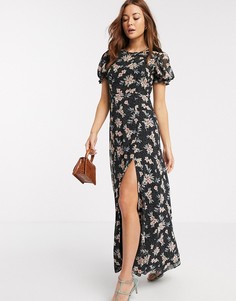 Черное платье макси с короткими рукавами и цветочным принтом River Island-Черный