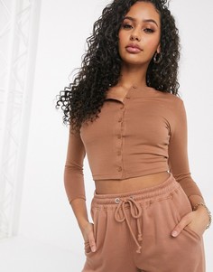 Светло-коричневый кроп-топ от комплекта с пуговицами Missguided-Бежевый