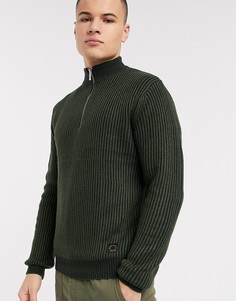 Джемпер цвета хаки с короткой молнией Topman-Зеленый