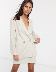 Свободный двубортный пиджак на основе льна ASOS DESIGN-Светло-бежевый