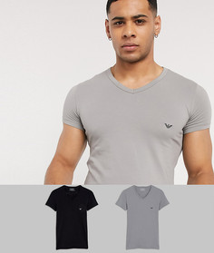 2 футболки (черная/серая) в стиле casual с V-образным вырезом Emporio Armani-Мульти