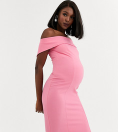 Розовое платье миди с открытыми плечами Queen Bee Maternity-Розовый