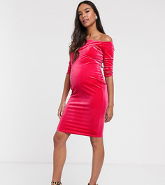 Розовое бархатное платье с открытыми плечами Queen Bee Maternity-Розовый