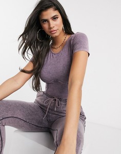 Фиолетовое боди от комплекта с эффектом кислотной стирки ASOS DESIGN-Фиолетовый