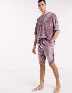 Фиолетовая велюровая пижама с шортами ASOS DESIGN-Красный