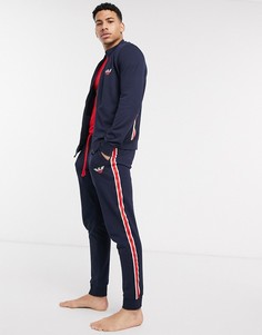 Темно-синие джоггеры для дома с логотипом и полосами по бокам Emporio Armani Loungewear-Темно-синий
