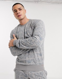 Серый свитшот для дома с круглым вырезом и сплошным принтом Emporio Armani Loungewear