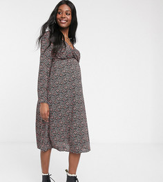 Черное платье миди с мелким цветочным принтом Mamalicious Maternity-Мульти Mama.Licious
