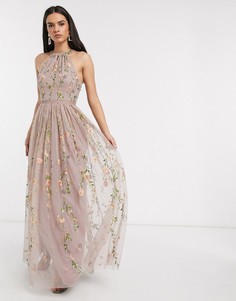 Розовато-лиловое платье макси с цветочной вышивкой ASOS DESIGN-Фиолетовый