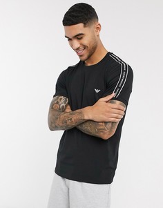 Черная футболка для дома с логотипом и фирменной тесьмой Emporio Armani Loungewear-Черный