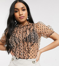 Топ из органзы в горошек с оборками River Island Petite-Коричневый