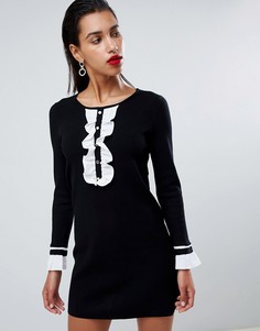 Черное платье-футляр с контрастной оборкой спереди Morgan-Черный