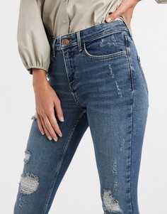 Синие джинсы скинни со рваной отделкой River Island-Синий