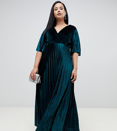 Бархатное плиссированное платье макси ASOS DESIGN Curve-Зеленый